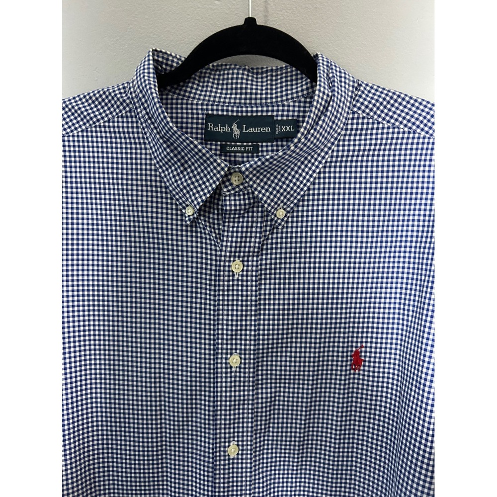 Ralph Lauren Classic Fit Gingham Button Down Shirt‎ Mens XXL Blue White Red Pony